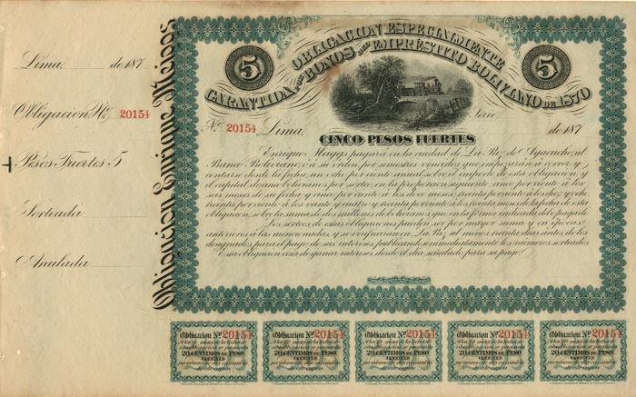 Obligacion Especialmente Garantida Por Bonos Del Emprestito Bolivano De 1870